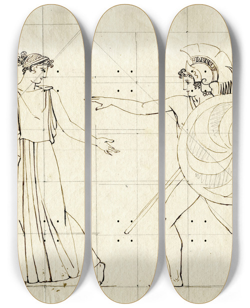 Triptych art skateboard deck of David Humbert De Superville Medea And Apsyrthus by David Humbert De Superville (1770-1849)