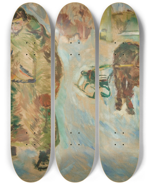 Triptych art skateboard deck of Ludvig Karsten Godseier Knut C Langgaard by Ludvig Karsten (1876-1926)