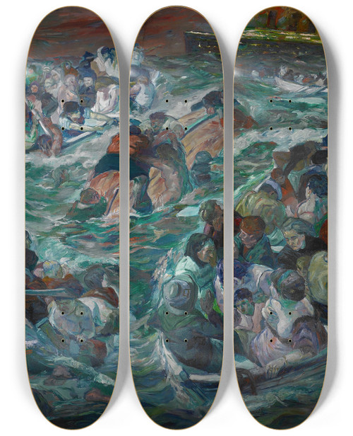 Triptych art skateboard deck of Max Beckmann Sinking Of The Titanic by Max Beckmann (1884-1950)