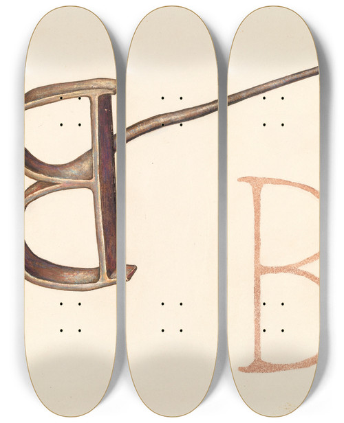 Triptych art skateboard deck of Elizabeth Johnson Branding Iron_21 by Elizabeth Johnson