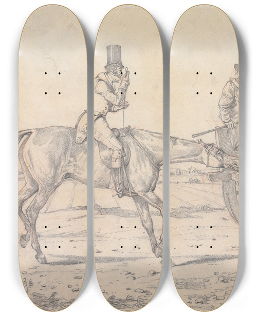 Triptych art skateboard deck of Henry Thomas Alken Sporting Notions Its My Notion That This Is The Only Way To Get Her Along by Henry Thomas Alken (1785-1851)