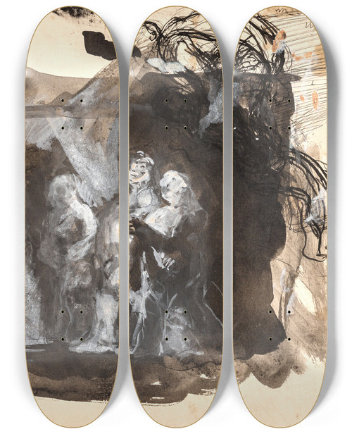 Triptych art skateboard deck of Oluf Hartmann Studie Til Diogenes by Oluf Hartmann (1879-1910)