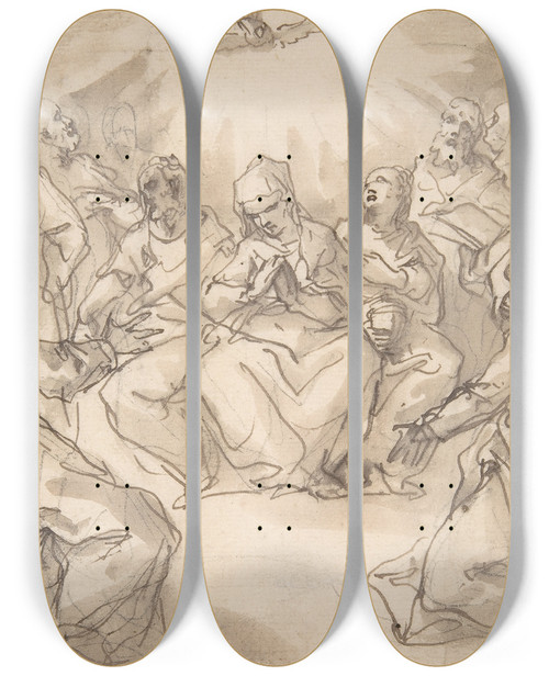 Triptych art skateboard deck of Hans Rottenhammer The Descent Of The Holy Ghost by Hans Rottenhammer (1564-1625)