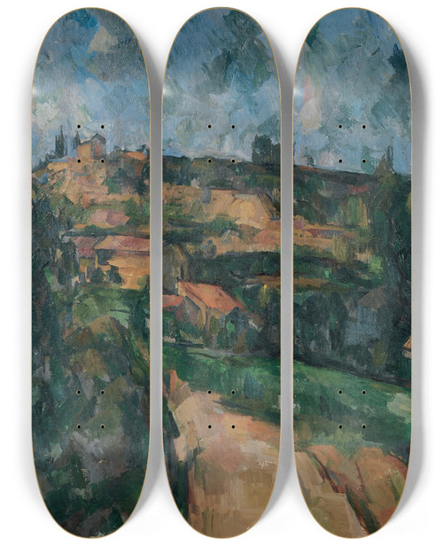 Triptych art skateboard deck of Paul Czanne Bend Of The Road At The Top Of The Chemin Des Lauves by Paul Cezanne (1839-1906)