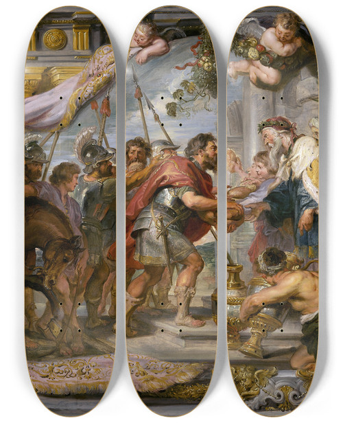 Triptych art skateboard deck of Peter Paul Rubens The Meeting Of Abraham And Melchizedek by Peter Paul Rubens (1577-1640)