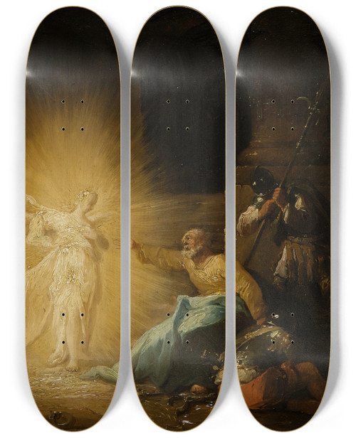 Triptych art skateboard deck of Johann Georg Trautmann The Liberation Of St Peter by Johann Georg Trautmann (1713-1769)