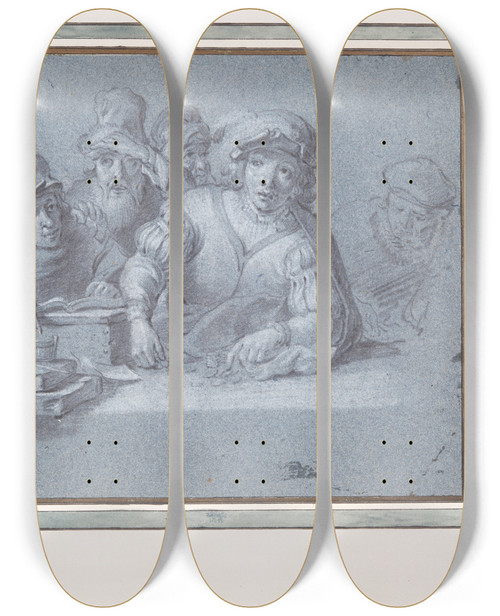 Triptych art skateboard deck of Nicolaes Pietersz Berchem The Calling Of Saintmatthew by Nicolaes Pietersz Berchem (1620-1683)
