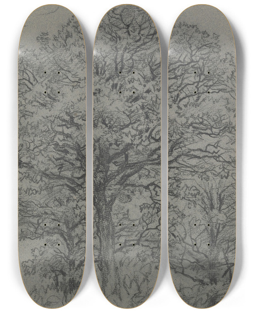 Triptych art skateboard deck of Jakob Maurer Group Of Trees by Jakob Maurer (1826-1887)