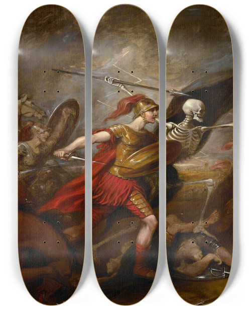 Triptych art skateboard deck of John Trumbull Joshua At The Battle Of Ai Attended Bydeath by John Trumbull (1756-1843)