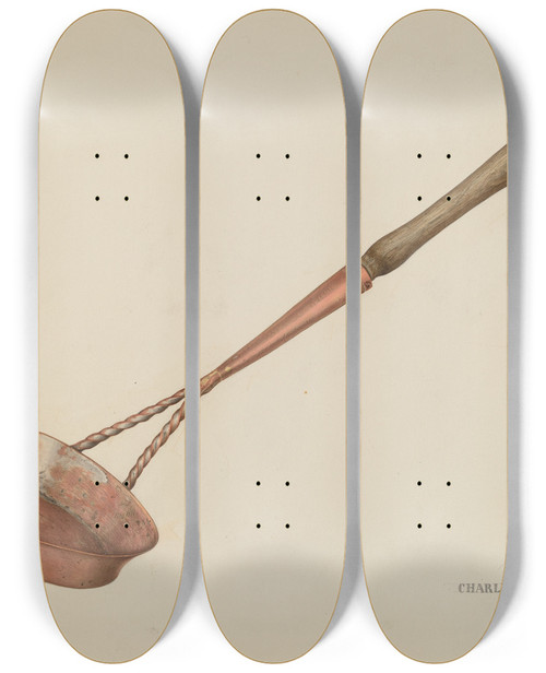 Triptych art skateboard deck of Charles Garjian Ladle by Charles Garjian