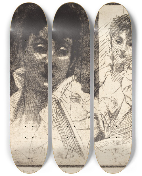 Triptych art skateboard deck of Albert Besnard Madeleine Lemaire by Albert Besnard (1849-1934)
