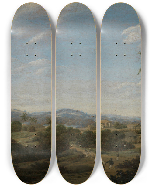 Triptych art skateboard deck of Frans Post Brazilian Landscape by Frans Post (1612-1680)