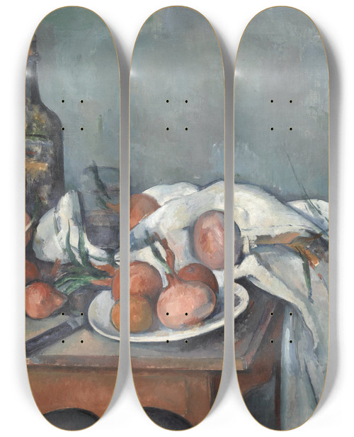 Triptych art skateboard deck of Paul Czanne Still Life With Onions by Paul Cezanne (1839-1906)