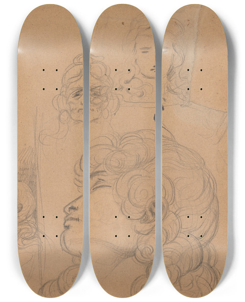 Triptych art skateboard deck of Benjamin Robert Haydon Sketches For A Scene From Macbeth by Benjamin Robert Haydon (1786-1846)