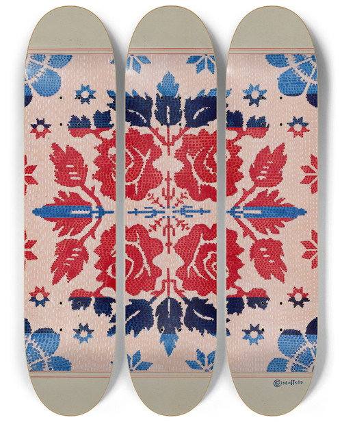 Triptych art skateboard deck of Cornelius Christoffels Coverlet Section_4 by Cornelius Christoffels (1879-1960)