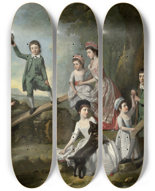 Triptych art skateboard deck of Johan Joseph Zoffany The Lavie Children by Johan Joseph Zoffany (1733-1810)