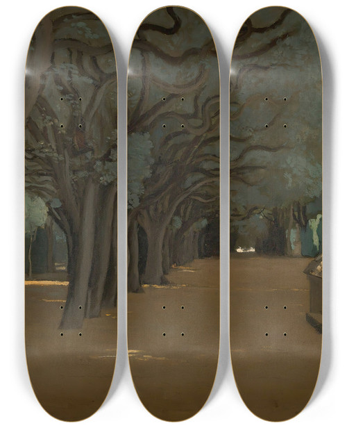 Triptych art skateboard deck of Jeanbaptistecamille Corot Rome Terrasse De La Villa Pamphili by Jean-Baptiste-Camille Corot (1796-1875)
