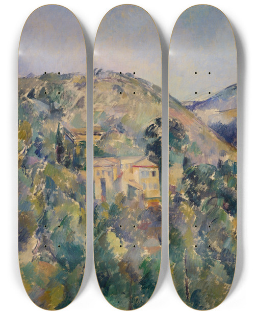 Triptych art skateboard deck of Paul Czanne View Of The Domaine Saintjoseph by Paul Cezanne (1839-1906)