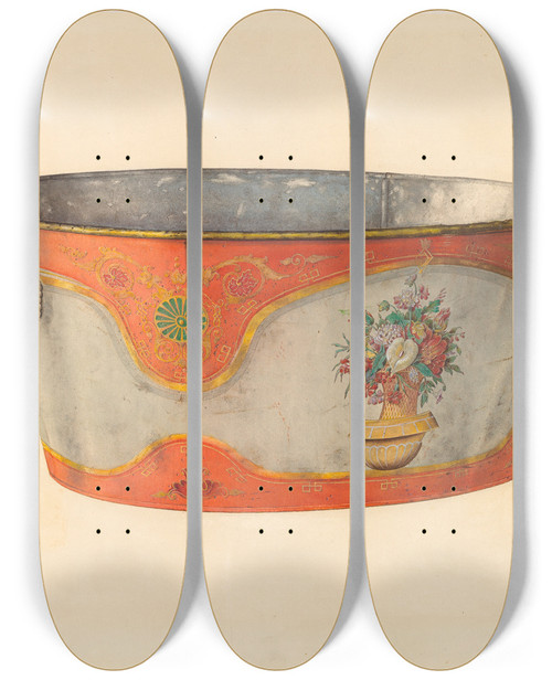 Triptych art skateboard deck of John H Tercuzzi Painted Basin by John H Tercuzzi