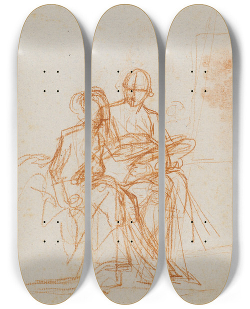 Triptych art skateboard deck of Jens Juel Kompositionsudkast Til Portrttet Af Kunstneren Og Hans Hustru Rosine Fdt Drschel by Jens Juel (1745-1802)