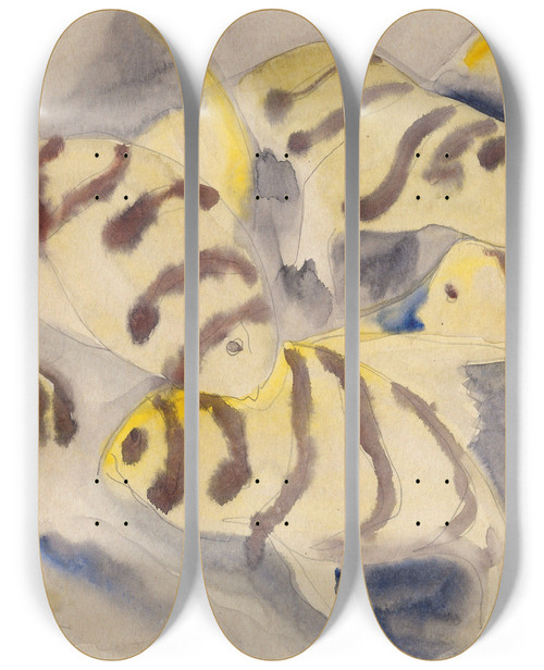 Triptych art skateboard deck of Charles Demuth Fish Series No 3 by Charles Demuth (1883-1935)