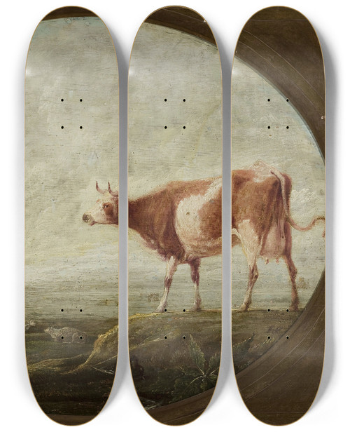 Triptych art skateboard deck of Franois Ryckhals Cow In The Pasture by Francois Ryckhals