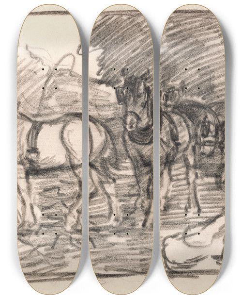 Triptych art skateboard deck of Robert Polhill Bevan The Ploughing Team by Robert Polhill Bevan (1865-1925)
