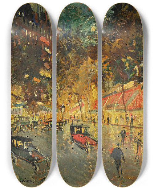 Triptych art skateboard deck of Konstantin Alexeevich Korovin Grands Boulevards Richelieudrouot by Konstantin Alexeevich Korovin (1861-1939)