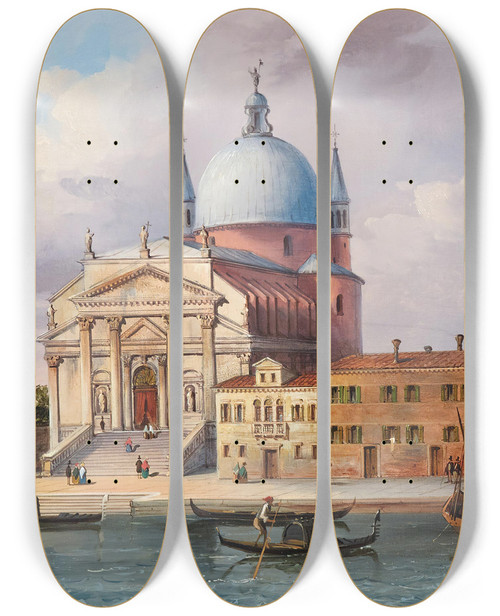 Triptych art skateboard deck of Carlo Grubacs Venice The Chiesa Del Santissimo Redentore by Carlo Grubacs (1812-1870)