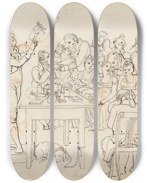Triptych art skateboard deck of Christoffer Wilhelm Eckersberg En Videnskabelig Demonstration by Christoffer Wilhelm Eckersberg (1783-1853)