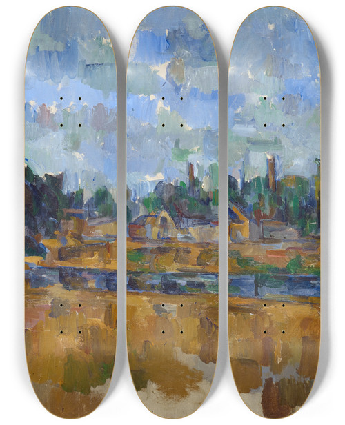 Triptych art skateboard deck of Paul Czanne Riverside by Paul Cezanne (1839-1906)