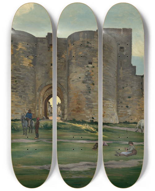 Triptych art skateboard deck of Frdric Bazille Porte De La Reine At Aiguesmortes by Frederic Bazille (1841-1870)