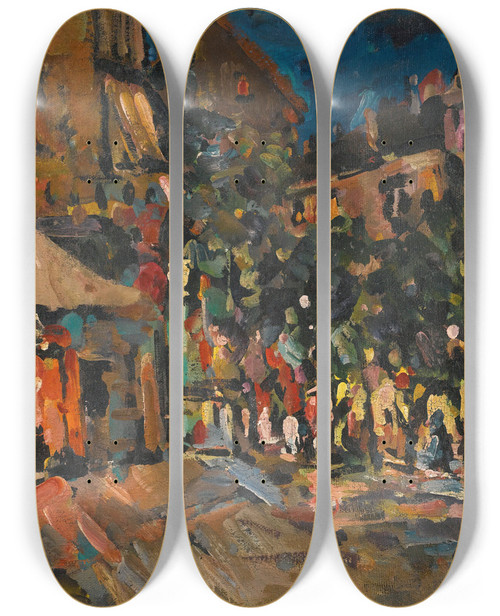 Triptych art skateboard deck of Konstantin Alexeevich Korovin Paris By Night_1 by Konstantin Alexeevich Korovin (1861-1939)