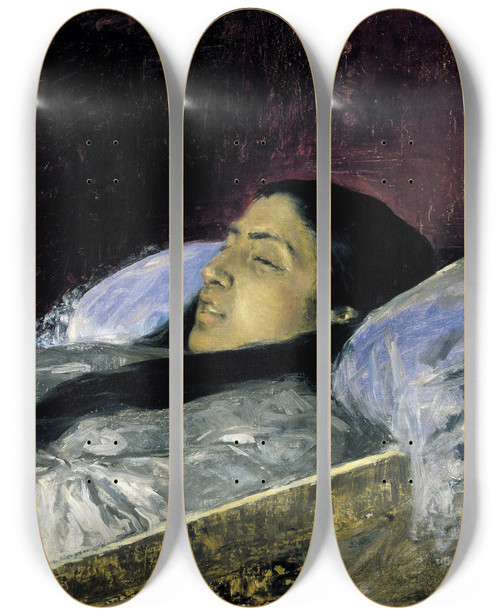 Triptych art skateboard deck of Mariano Fortuny Marsal Miss Del Castillo On Her Deathbed by Mariano Fortuny Marsal (1838-1874)