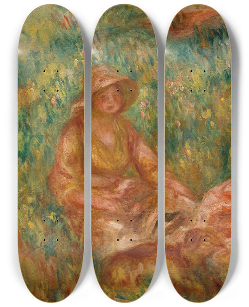 Triptych art skateboard deck of Pierreauguste Renoir Deux Filles Dans Un Pr Deux Femmes Dans Lherbe by Pierre-Auguste Renoir (1841-1919)