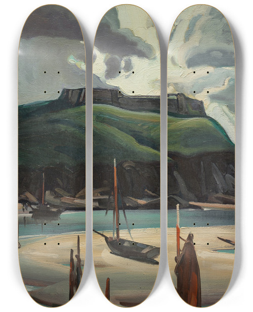 Triptych art skateboard deck of Frank Wilcox St Servan by Frank Wilcox (1887-1964)
