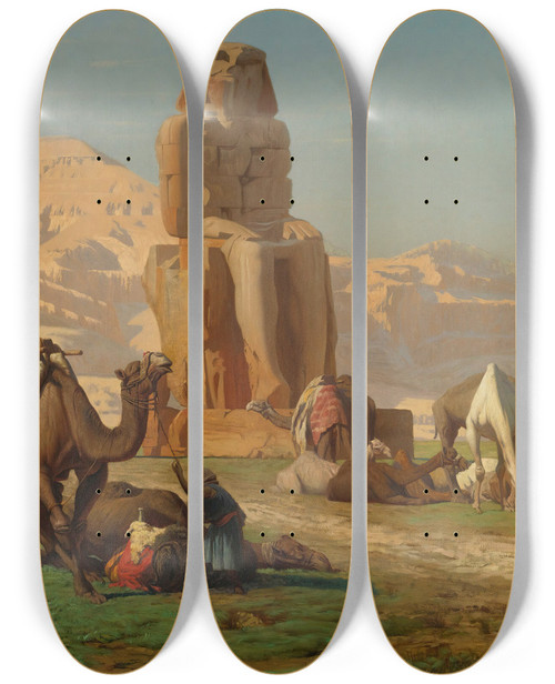 Triptych art skateboard deck of Jeanlon Grme The Colossus Of Memnon by Jean-Lon Grme (1824-1904)
