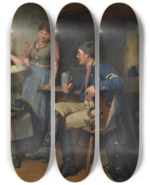 Triptych art skateboard deck of Hugo Kauffmann Steht Dir Gut Suits You by Hugo Kauffmann (1844-1915)