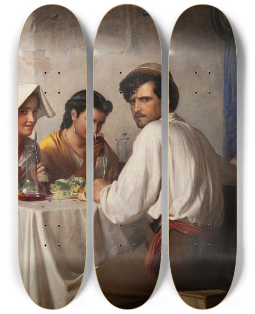 Triptych art skateboard deck of Carl Bloch In A Roman Osteria by Carl Bloch (1834-1890)