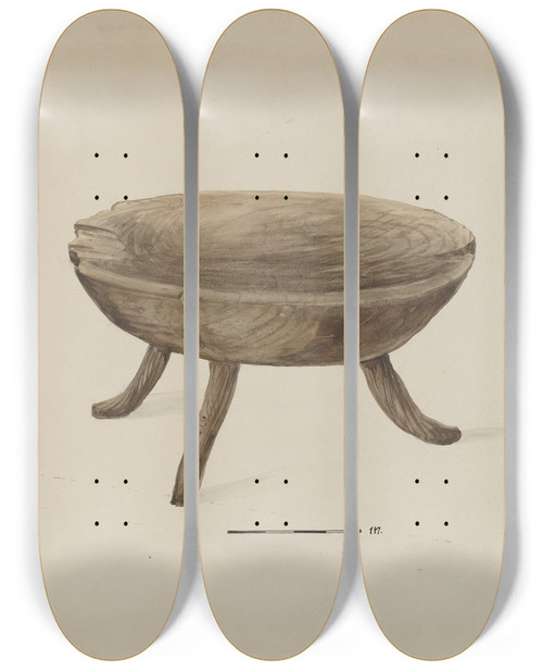 Triptych art skateboard deck of Geoffrey Holt Old Wood Stool by Geoffrey Holt (20-)