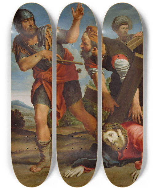Triptych art skateboard deck of Domenichino The Way To Calvary by Domenichino (1581-1641)