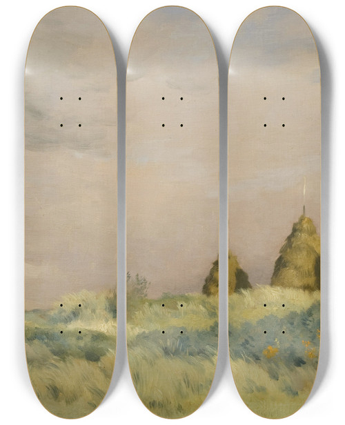 Triptych art skateboard deck of Jean Charles Cazin The Three Stacks by Jean Charles Cazin (1840-1901)