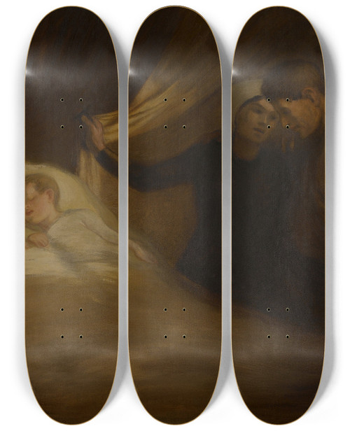Triptych art skateboard deck of Thophile Alexandre Steinlen Les Pauvres Gens by Theophile Alexandre Steinlen (1859-1923)