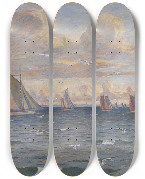 Triptych art skateboard deck of Poul Simon Christiansen Ships In The Sound by Poul Simon Christiansen (1855-1933)