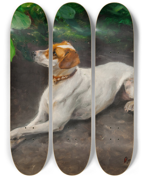 Triptych art skateboard deck of Bruno Liljefors Portrait Of A Dog by Bruno Liljefors (1860-1939)