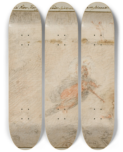 Triptych art skateboard deck of Cecco Bravo The Dream Of Cecco Bravo by Cecco Bravo (1607-1661)
