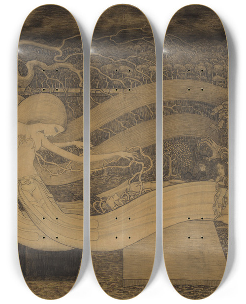Triptych art skateboard deck of Jan Toorop O Grave Where Is Thy Victory by Jan Toorop (1858-1928)
