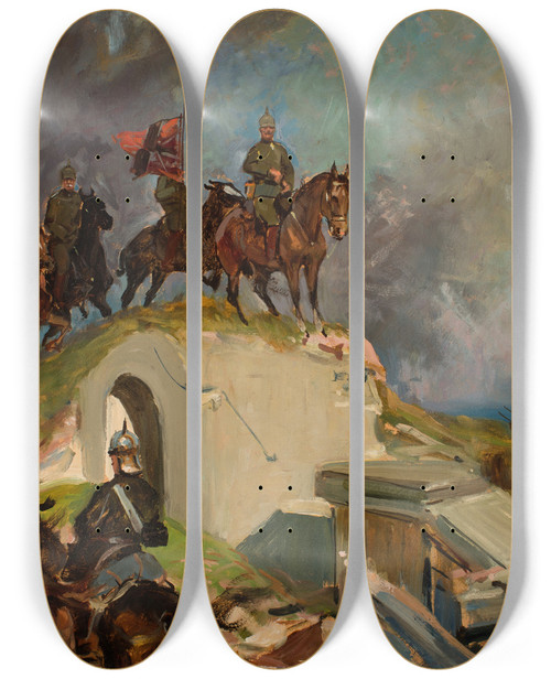 Triptych art skateboard deck of Wojciech Kossak Battle Scene From The First World War by Wojciech Kossak (1857-1942)