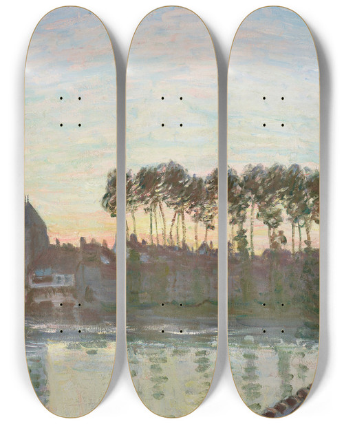 Triptych art skateboard deck of Alfred Sisley Moretsurloing Au Soleil Couchant by Alfred Sisley (1840-1899)