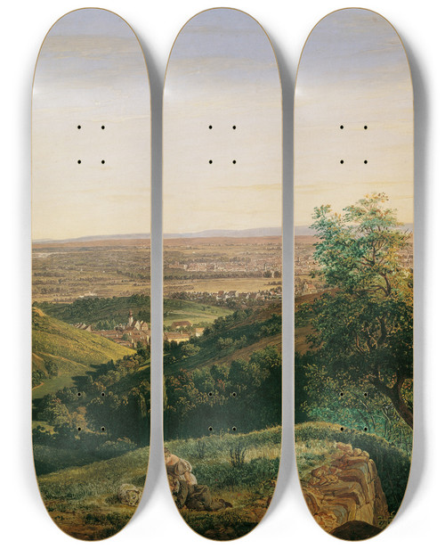 Triptych art skateboard deck of Matthias Rudolf Toma Blick Auf Wien Vom Krapfenwaldl by Matthias Rudolf Toma (1792-1869)